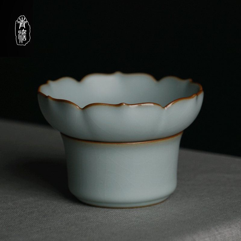 Ru Kiln Tea Leakage Suit Tea Filter Tea Set Accessories Jingdezhen Handmade Ceramic Ru Porcelain Open Sheet Green Porcelain Ice Cracked Glaze
