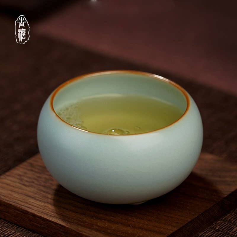 Ru Kiln Zen Cup Master's Cup Single Cup Ceramic Pint Tea Cup Tea Green Porcelain Jingde Town Ru Porcelain Tea Cup Open Sheet Can Be Raised