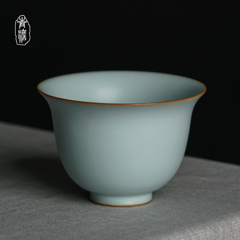Ru kiln master cup single cup handmade tea bowl large Jingdezhen tea cup ceramic tea cup can be opened with ice cracked glaze