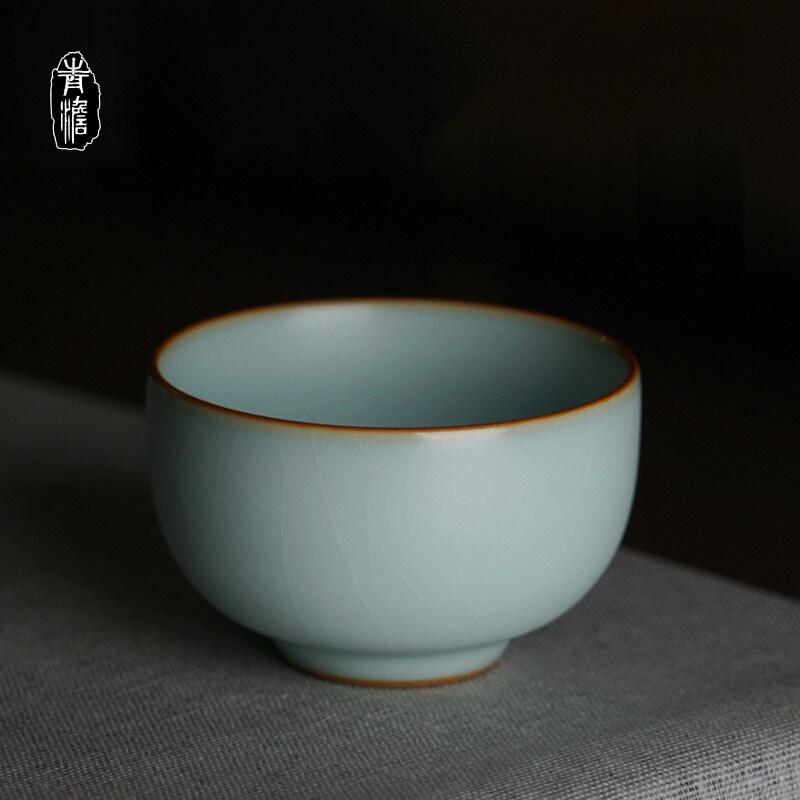 Ru Kiln Kung fu Tea Cup Master's Cup Ceramic Jingdezhen Qing Porcelain Pint Tea Cup Open Sheet Ice Cracking Glaze Ru Porcelain Official Kiln Tea Tea