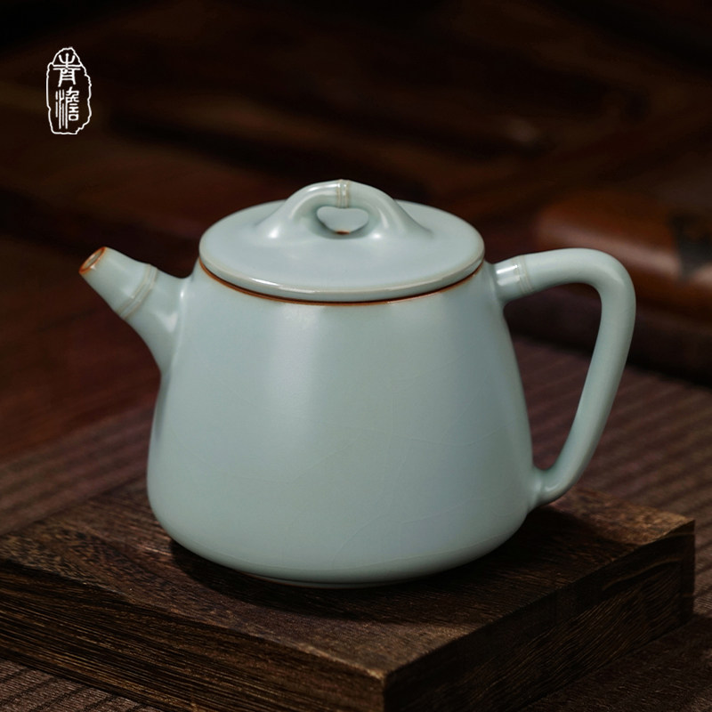 Ru kiln high stone scoop pot can be raised in Jingdezhen teapot single pot ceramic retro celadon handmade Ru porcelain gift box