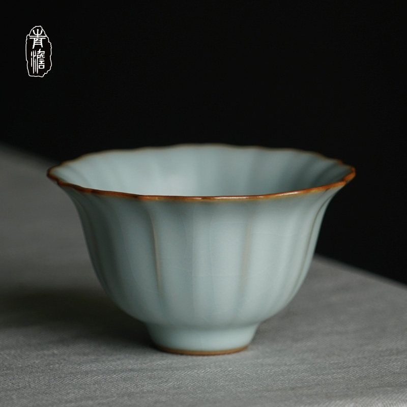 Jingdezhen Ru kilo tea cup open sheet Nourishing Hand Master's Cup Single Cup Teatra tea Porcelain Imitation Ancient Tasting Cup of Heaven cyan