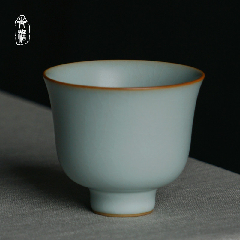 Jingdezhen Ru Kilo Master's Cup Single Cup Handmade Green Porcelain Pint Tea Cup Opening sheet Nourishing Ceramic Gift Box Installed Bell Cup