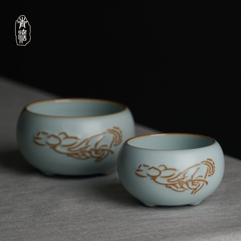 Thou Kiln Tea Breeders Cup open sheet Nourishing Jingdezhen Tasting Tea Drinking to Cup Courtesy Kit Teacup Tea Cup Ceramic Sky Blue Glazed Cup