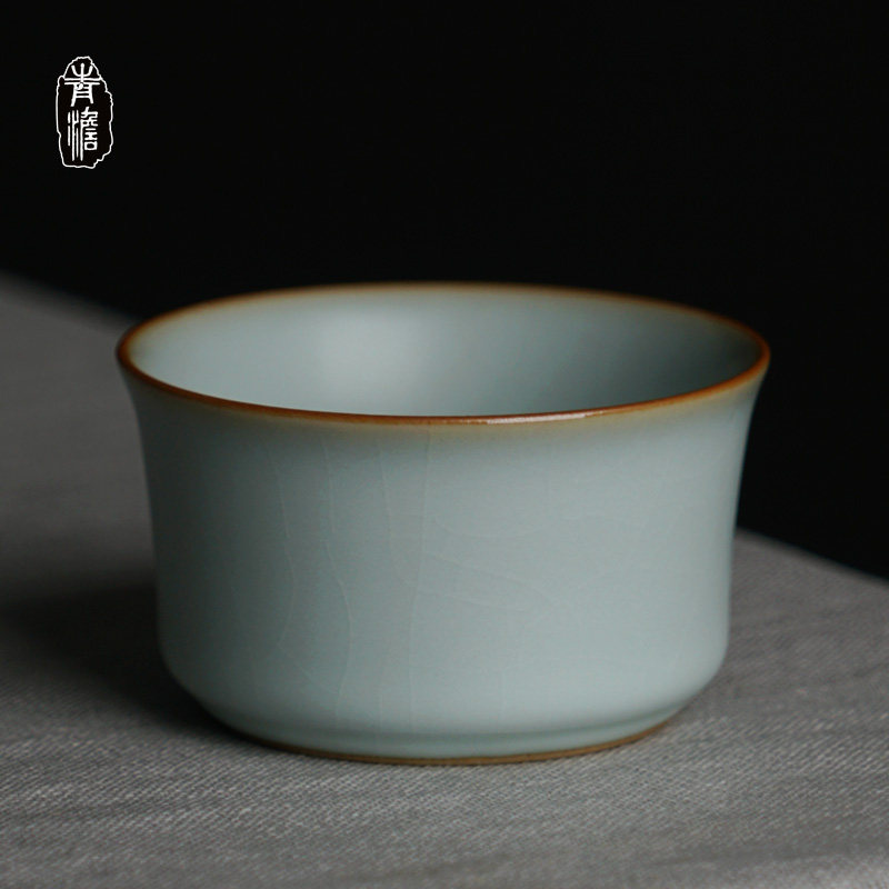 Ru porcelain master's cup single cup small tea cup ceramic gift box installed Jingdezhen Ru kilo open sheet can raise handmade original mine green porcelain