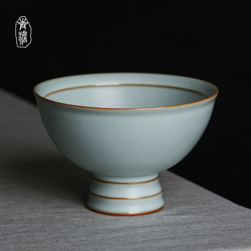 Artisanal Ru Kiln Bowl ceramic Single Large Number High foot Home Jingdezhen Retro imitation Song Dynasty porcelain Qingporcelain Porcelain Gift Box
