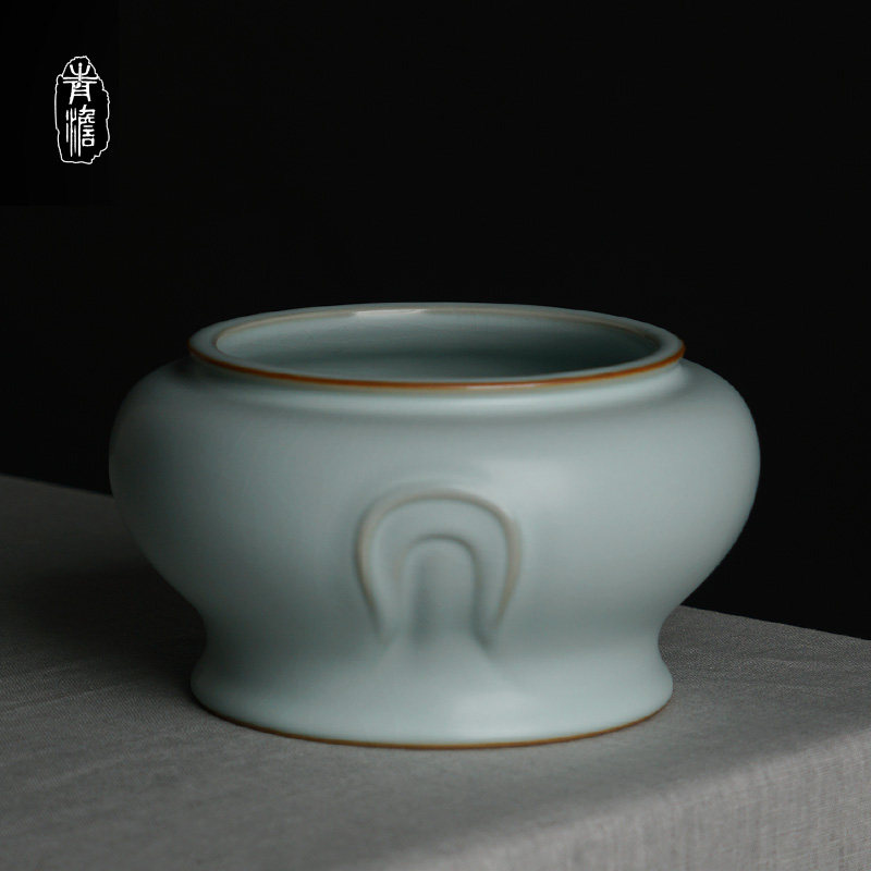 Ru Kiln Tea Wash Large Number Washing Tea Cup Water Spittoon Home Chinese Style Ceramic Jingdezhen Handmade Green Porcelain Kongfu Tea Accessories