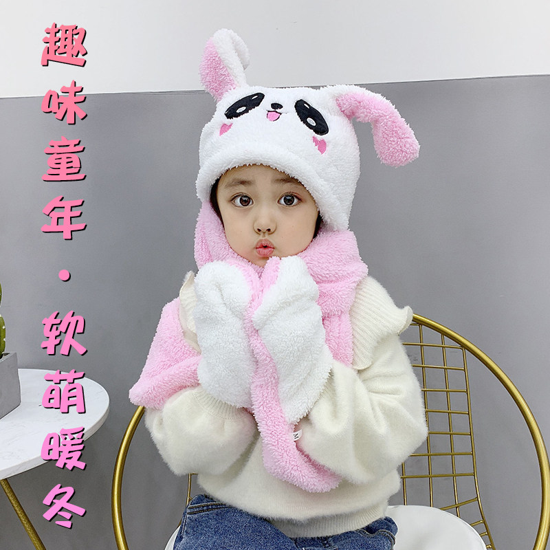 Gloves Women Winter Plus Suede Thickened Children Gloves Han Edition Cute Baby Boy Girl Hat Scarf Gloves
