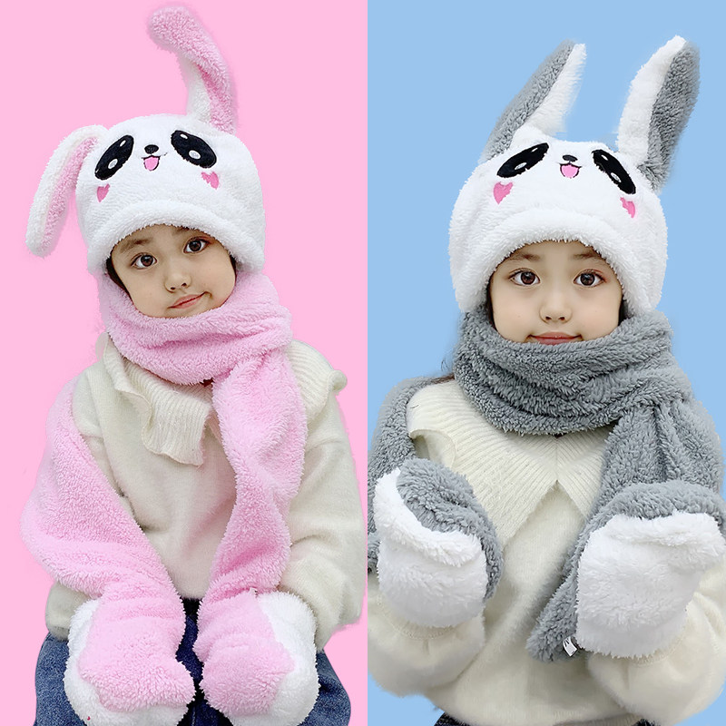 Shake sound net red rabbit ear moving hat autumn and winter rabbit ear hat scarf one cute male and female children