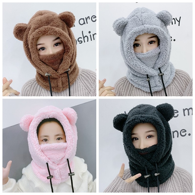 Hat female autumn and winter warm cycling windproof and cold protection scarf all-in-one electric vehicle artifact face mask scarf children