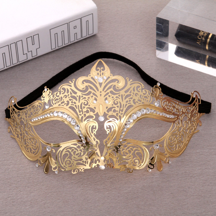 Manufacturer straight for metal inlaid drilling lace mask gold plated silver plated colour Venetian upscale masked dress prom props
