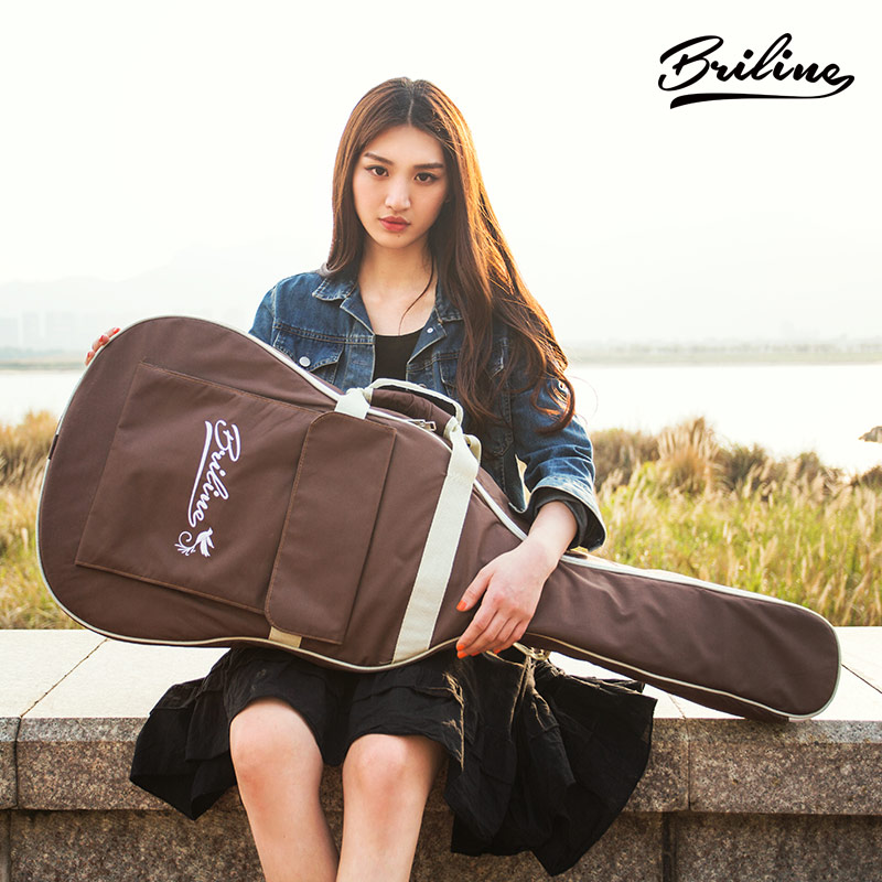 Bellebribri folk acoustic guitar bag thick waterproof coffee color 41 inch backpack sponge bag