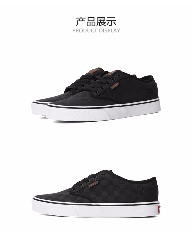 Vans Vans Men Atwood lưu hóa giày màu xám đen kẻ ca rô giày thông thường giày vải VN000TUYRD4 - Plimsolls