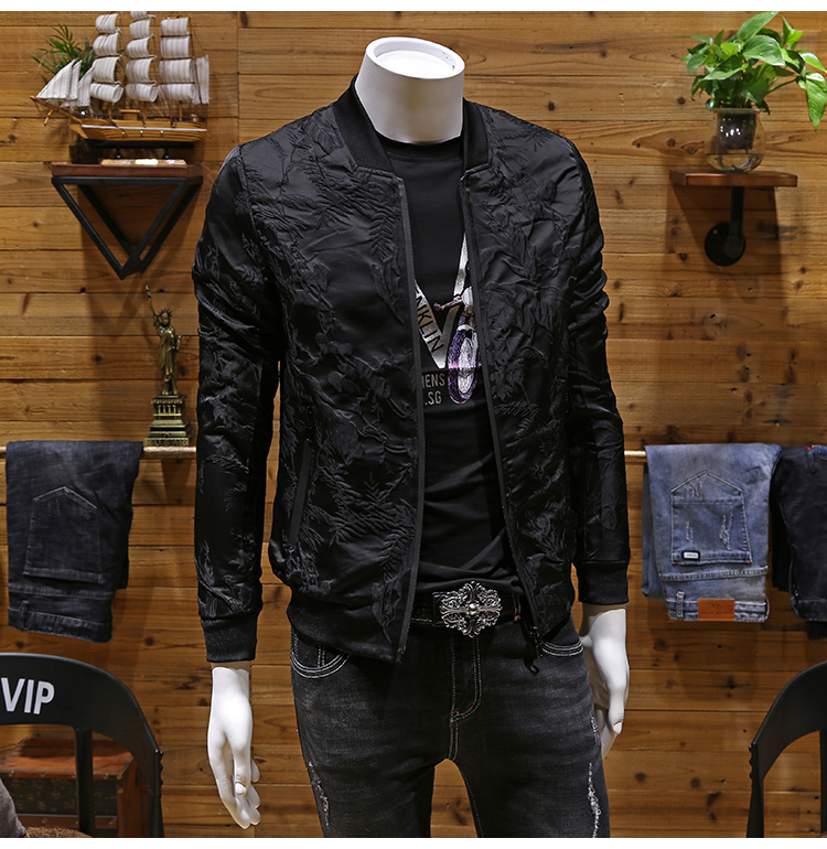 Áo khoác nam châu Âu áo khoác nam mùa thu 2019 new slim xu hướng hoa đậm đơn giản áo khoác hoang dã giản dị - Cao bồi phong cách ăn mặc nam
