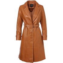 YINER specializes in womens winter mid-length commuting style suit collar sheepskin genuine leather jacket