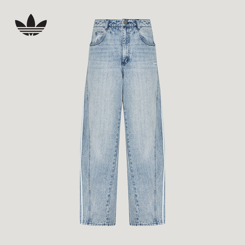 Adidas Adidas Trefoil Sports Pants 2026 Autumn Women's Comfortable Loose Straight-Leg Denim Trousers Ld6427