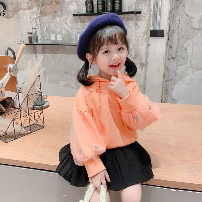 Girl's thick T-shirt children's spring clothing 2022 new Korean version baby Lianhood The children's foreign pie net red long sleeve blouse spring