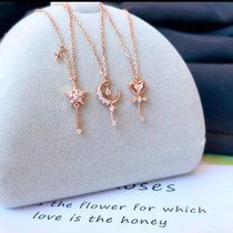 Pure 18K rose gold imports D color mosanstone group inlaid with magic star necklace honey fairy gas Xu may 100 lap lock bone chain