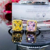 PT950 Platinum USA Import D Color Mosanshi Princess Fang Group Inlaid Powder Diamond Ring 5 Carat Yellow Diamond Drill Ring