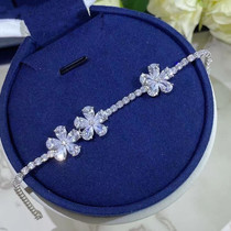 18K white gold USA imported mosanstone D color group inlaid with three raw floral bracelet pure silver pentapetal floral bracelet handmade