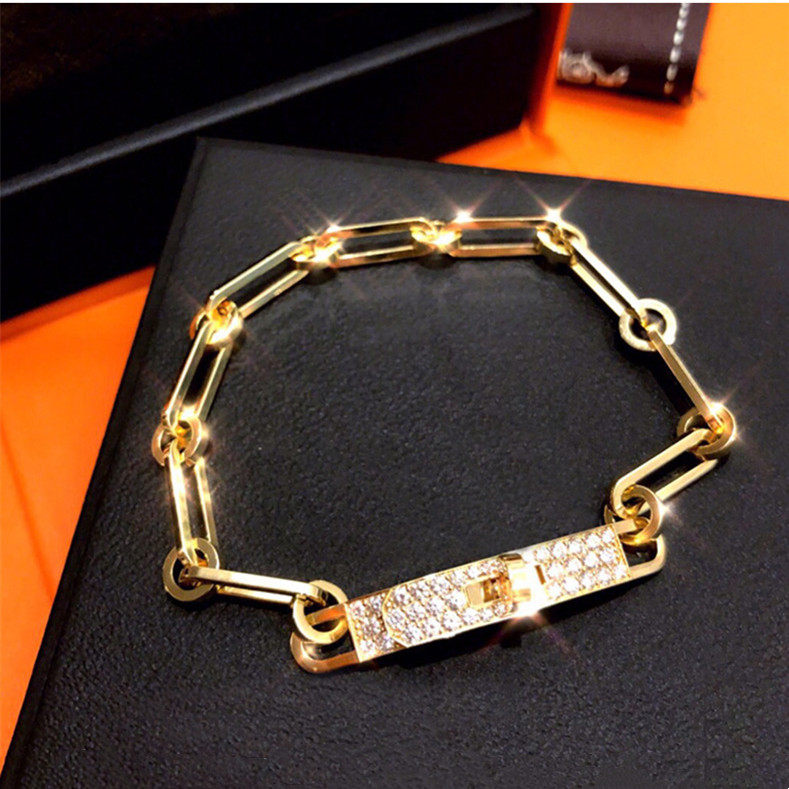 18K rose gold imported mosanstone group inlaid with light and luxurious ancient inserted buckle bracelet AU750 white gold bracelet pure silver handmade