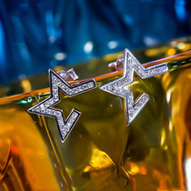 Pure 18K platinum rose gold USA imported mosanstone group inlaid with pentagram ear nail AU750 gold ear decorated pure silver