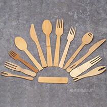 Disposable thickened bamboo wooden fork fruit cake spoon table knife Chinese spoon take-out commercial environmentally friendly tableware
