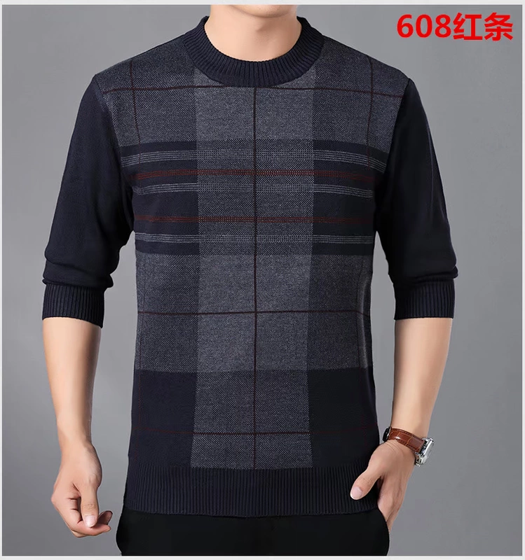 Áo len cashmere mùa đông nam v-cổ dày trung niên kinh doanh gà trái tim cổ áo len cha mặc áo len màu rắn áo sơ mi nam trung niên