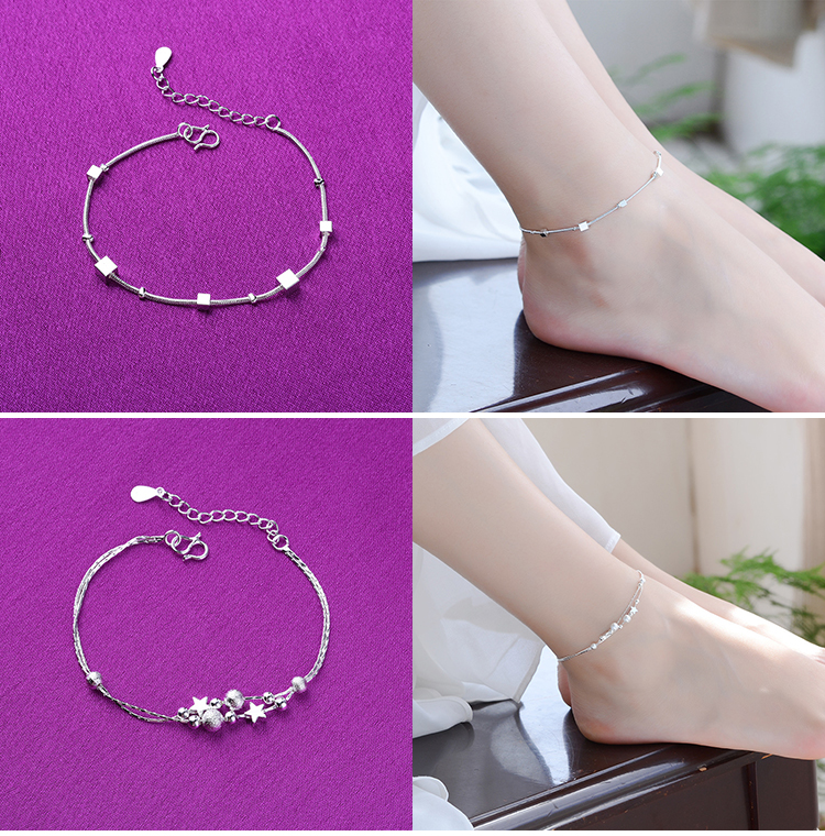 Vòng chân nữ 2018 Phiên bản Hàn Quốc của xương rắn mắt cá chân chuỗi đơn giản học sinh mạ bạc Bạc Sen Sen chuông không phai vòng chân titin ko gỉ