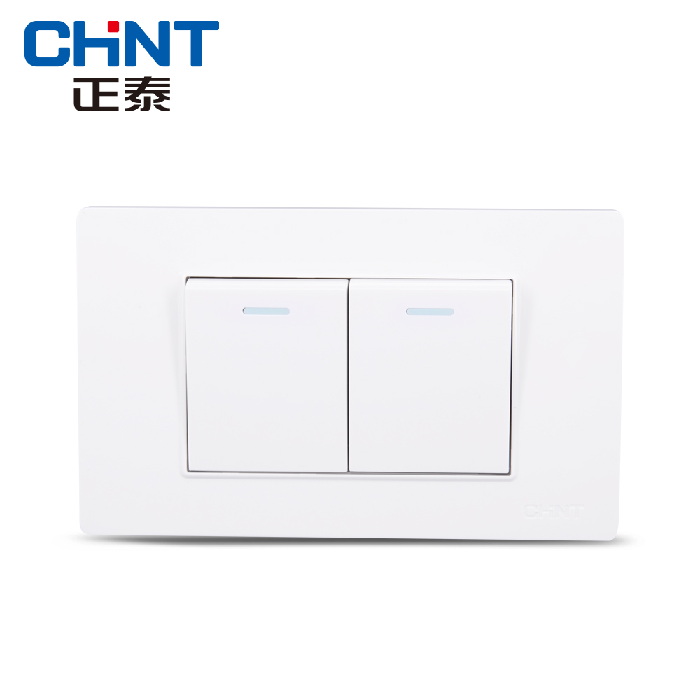 Chint 118 wall switch NEW5D steel frame dazzling white two-position two-open double-cut switch panel can be used as a single control