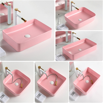 On stage wash basin single basin household square light luxury toilet small apartment ceramic pink color basin washbasin
