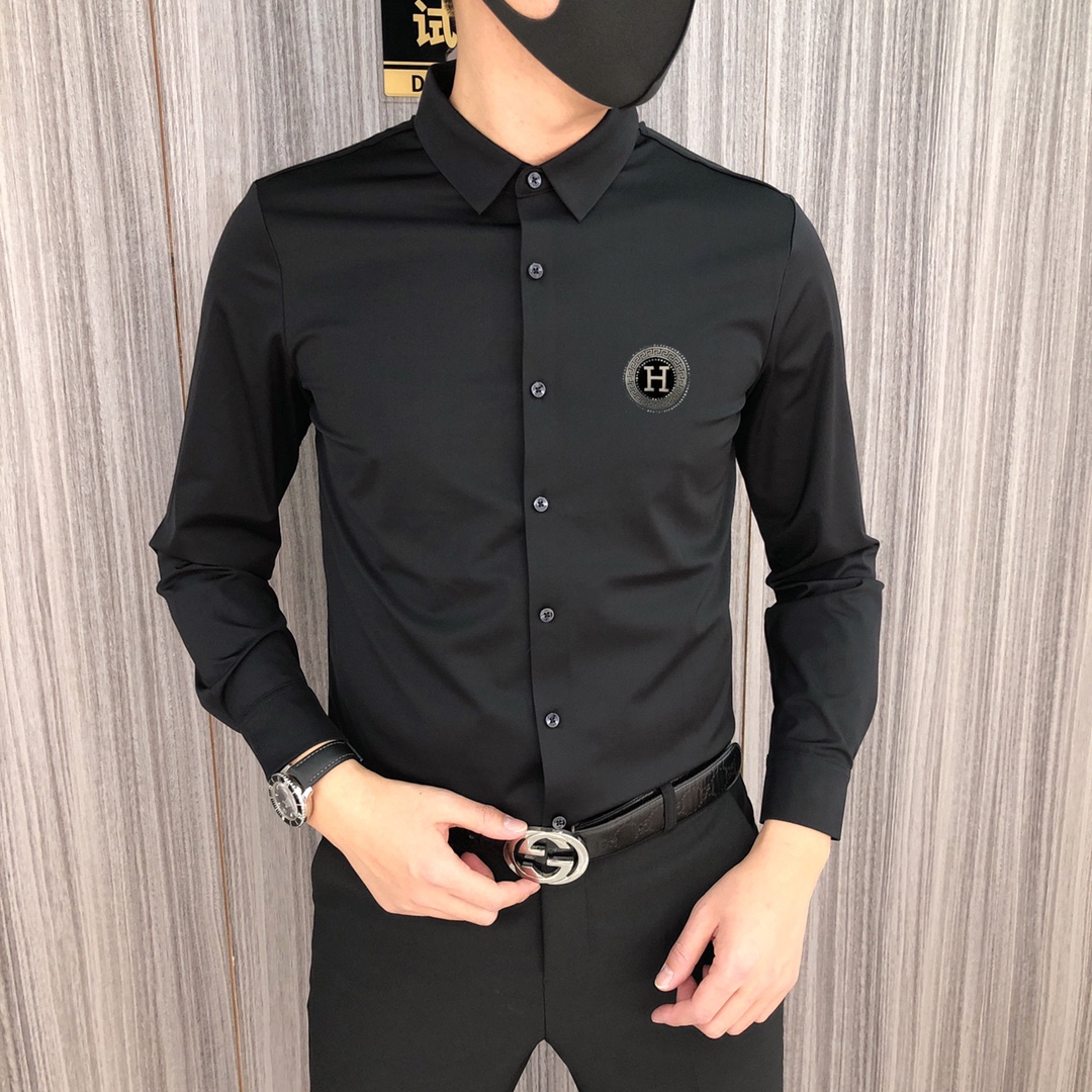 高級ノンアイロンしわ防止春夏秋薄手ビジネスカジュアル長袖シャツメンズユーススリムフィットハンサムシャツトレンド