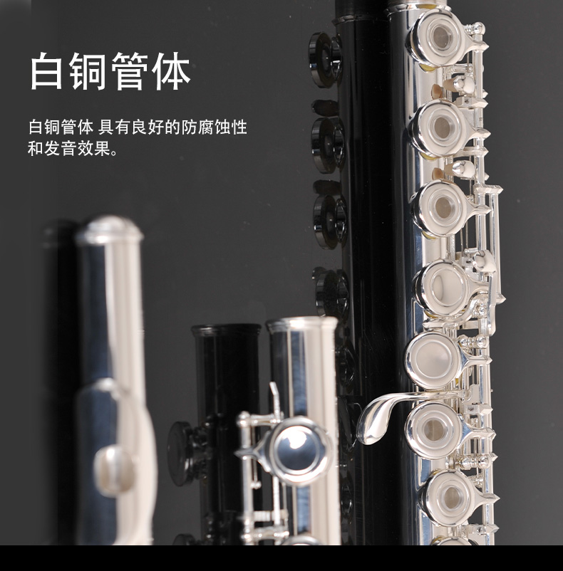 Sáo sáo 16 17 lỗ mở và đóng lỗ Dụng cụ sáo kép sử dụng C màu trắng đồng mạ bạc thử nghiệm cho người mới bắt đầu - Nhạc cụ phương Tây vĩ cầm