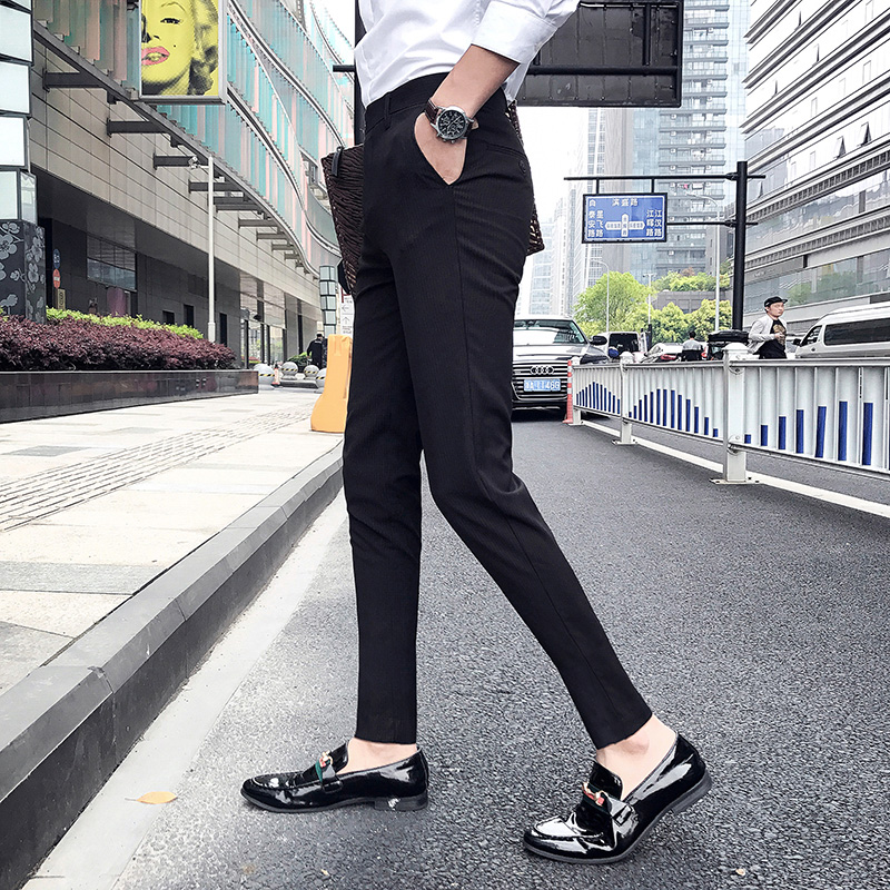 Pure cotton pants men's spring and summer slim pants Korean version of the trend business fall feeling elastic casual 100-point pants