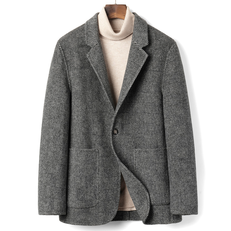 Casual wool blazer Men's business wool sweater short coat Autumn and winter thickened double-sided cashmere suit