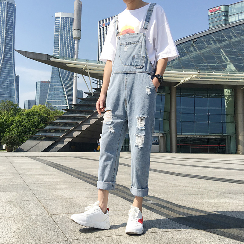 Summer Cowboy Hug Bag Pants Men Loose Han Version Thin trendy 90% Hanging Band Pants Lovers Breaking Holes EVEN BODY PANTS