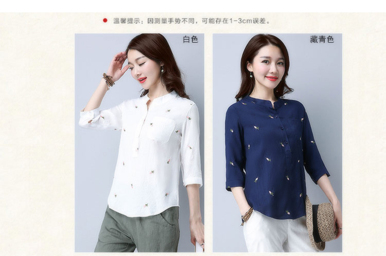 Áo cotton và vải lanh top 2019 mùa hè mới chạm đáy áo mới thêu phụ nữ quần áo rộng bảy điểm tay áo thun nữ thủy triều - Áo phông áo phông đẹp nữ