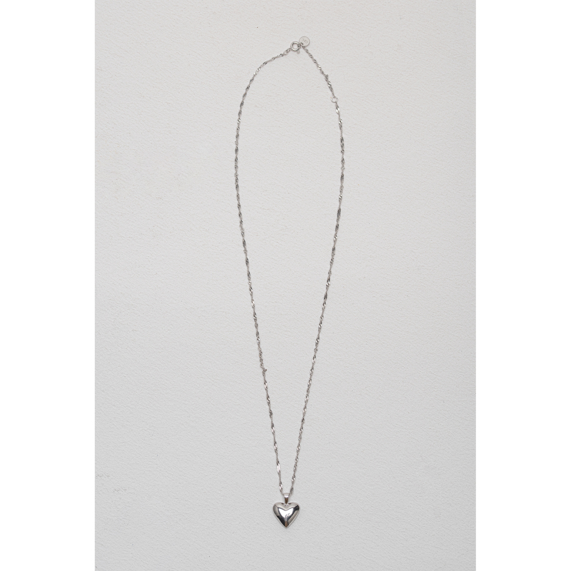 Tiny Heart French Retro 925 Silver Ripple Chain Exquisite and Compact Heart Necklace