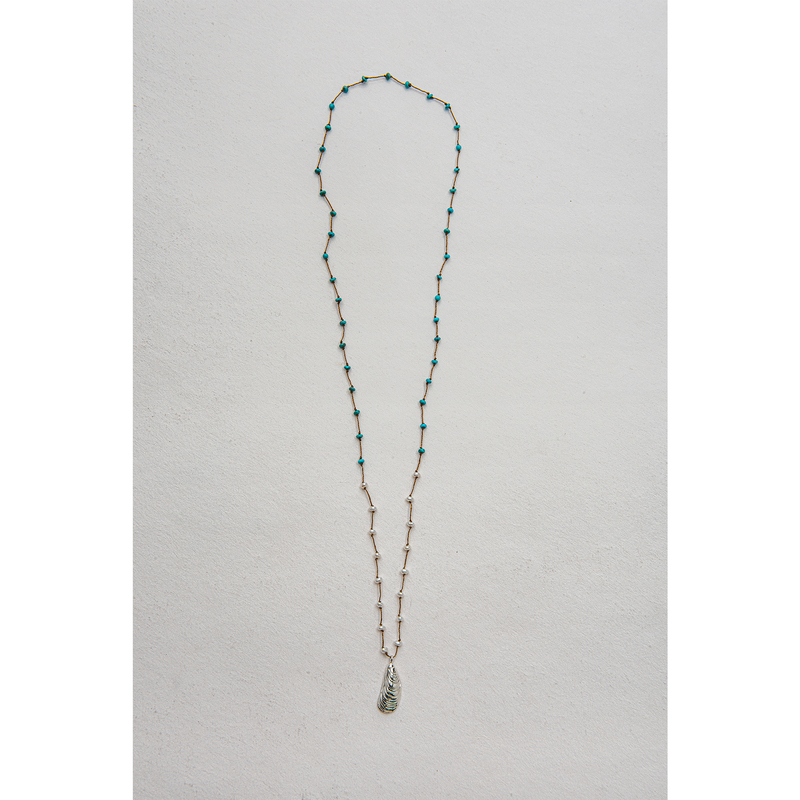 Mussel Shell Bohemian Style Hand-Knotted Turquoise Freshwater Pearl Clam Necklace Mussel Shell Bohemian Style Hand-Knotted Turquoise Freshwater Pearl Clam Necklace