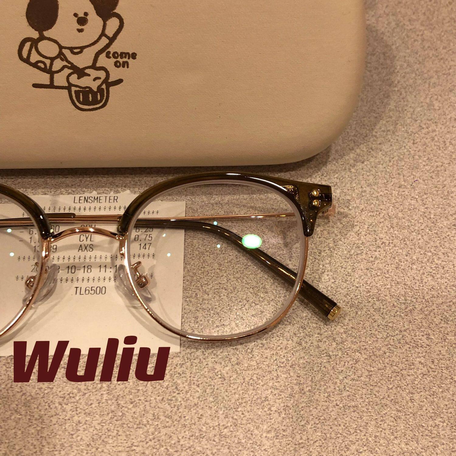 Xiaohongshu Same Style Cold Tea Gold Ultra-Light Half-Frame Prescription Glasses for Female Students, Small Round Frame, Makeup-Free Look Essential, Trendy