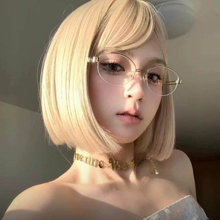 Old Money Style Half-Frame Glasses for Nearsighted Women, Customizable Prescription, High-Tech Oval Shape, Slimming, Gray Series, Korean Style, Gold Wire, Natural Look