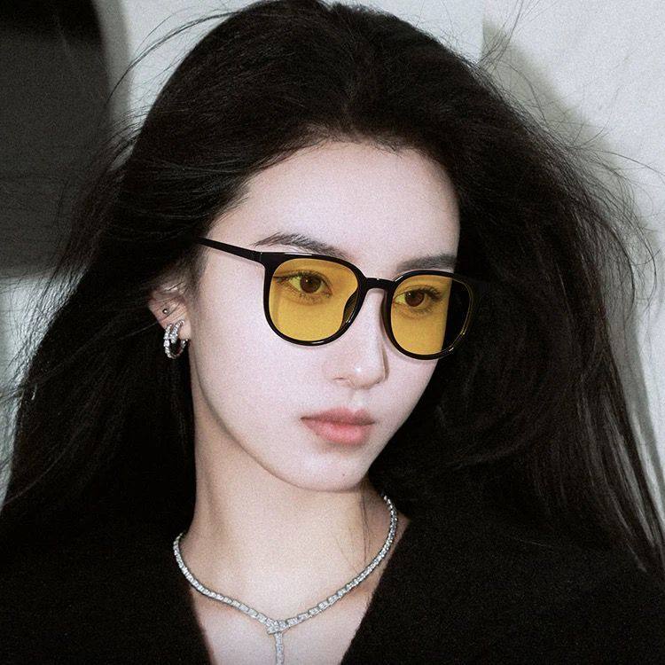 Ultra-Light Plain Black Frame Photochromic Anti-Uv Night Driving Night Vision Glasses Anti-High Beam Glare Round Frame for Women