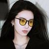Ultra-Light Plain Black Frame Photochromic Anti-Uv Night Driving Night Vision Glasses Anti-High Beam Glare Round Frame for Women