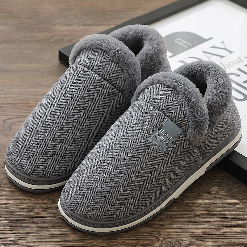 Foot-packed cotton slippers women's winter with heel warm plush plush velvet dad middle-aged and elderly cotton shoes men's non-slip