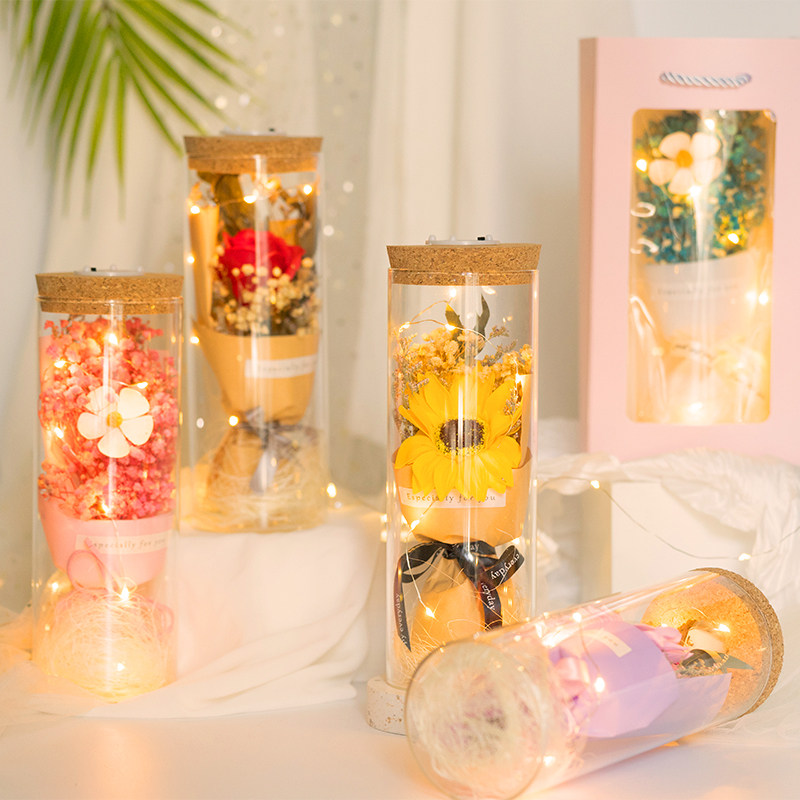 Teacher's Festival Flower Bouquet with Dry Flower Glass Cover Eternal Flower Gift to Teacher