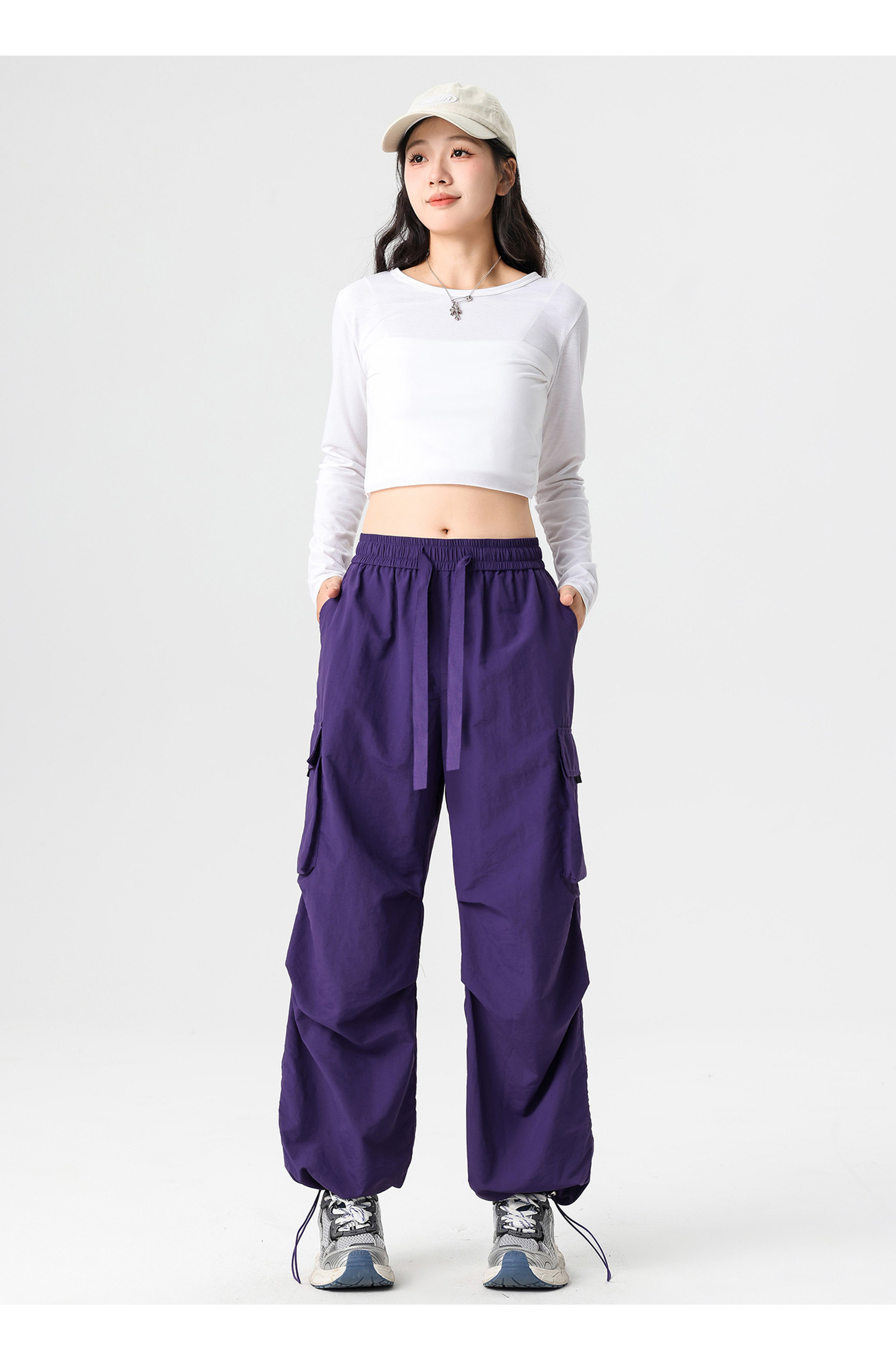Q work unisex, couple, American straight tube parachute pants, high waist, casual, wide leg, quick drying, sport_voghion.com