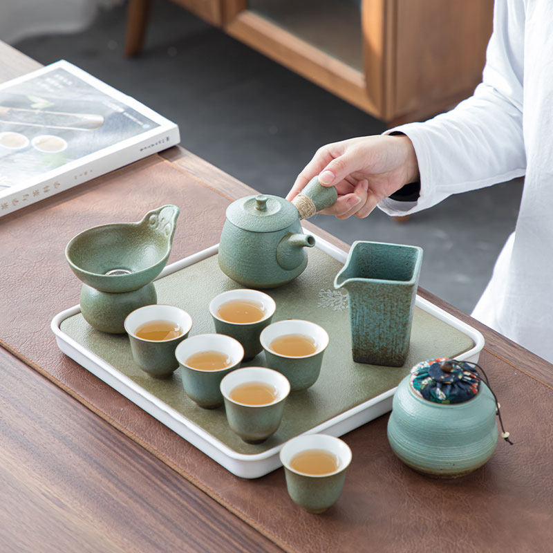 Kiln glazed ceramic household living room Kung Fu tea set simple Japanese teapot teacup small set water storage tea tray set