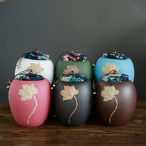 Retro coarse pottery lotus ceramic tea jar cloth lid Medium sealed jar Wolfberry jar Dendrobium jar Black tea jar custom
