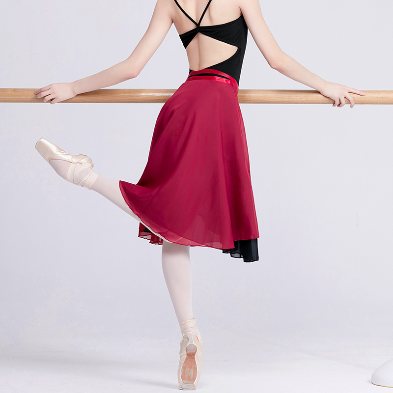 Adult half-length dance skirt chiffon skirt Chinese dance gauze skirt practice suit lace-up skirt mid-length ballet skirt