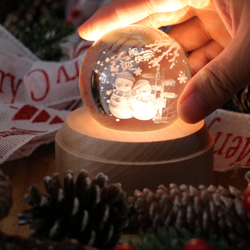 Cartoon Snowman Music Box Projection Lamp Woody Rotating Eight-soundbox Christmas Gift Giving Children Girl Gifts